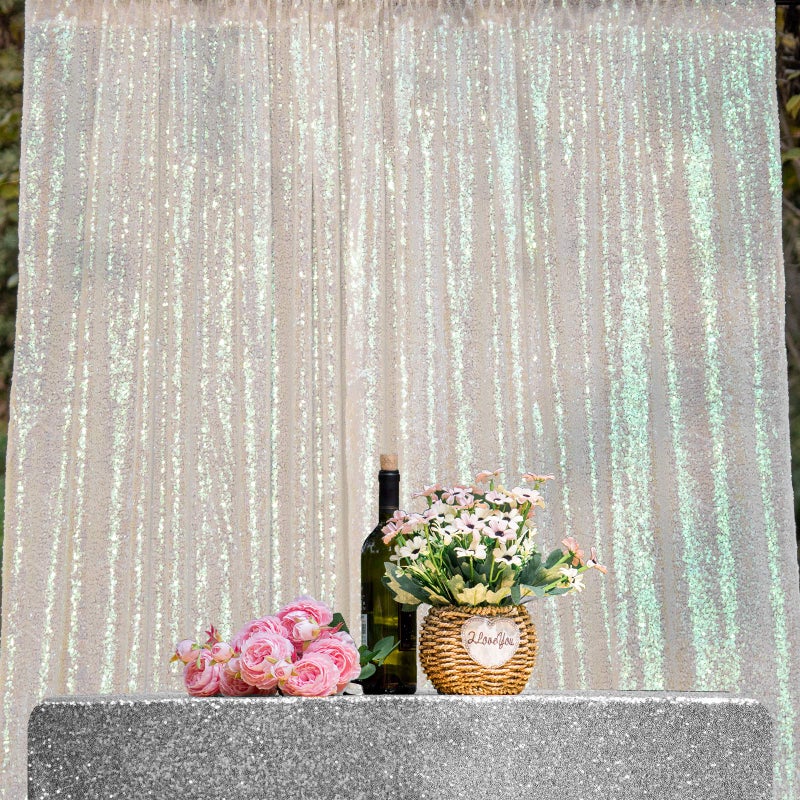 JYFLZQ White Iridescent Sequin Backdrop Curtains 7ft x 7ft 1 Panel Glitter Photo Booth Backdrops Sparkly Photography Background Drapes for Parties Wedding Bridal Showers - Image 5
